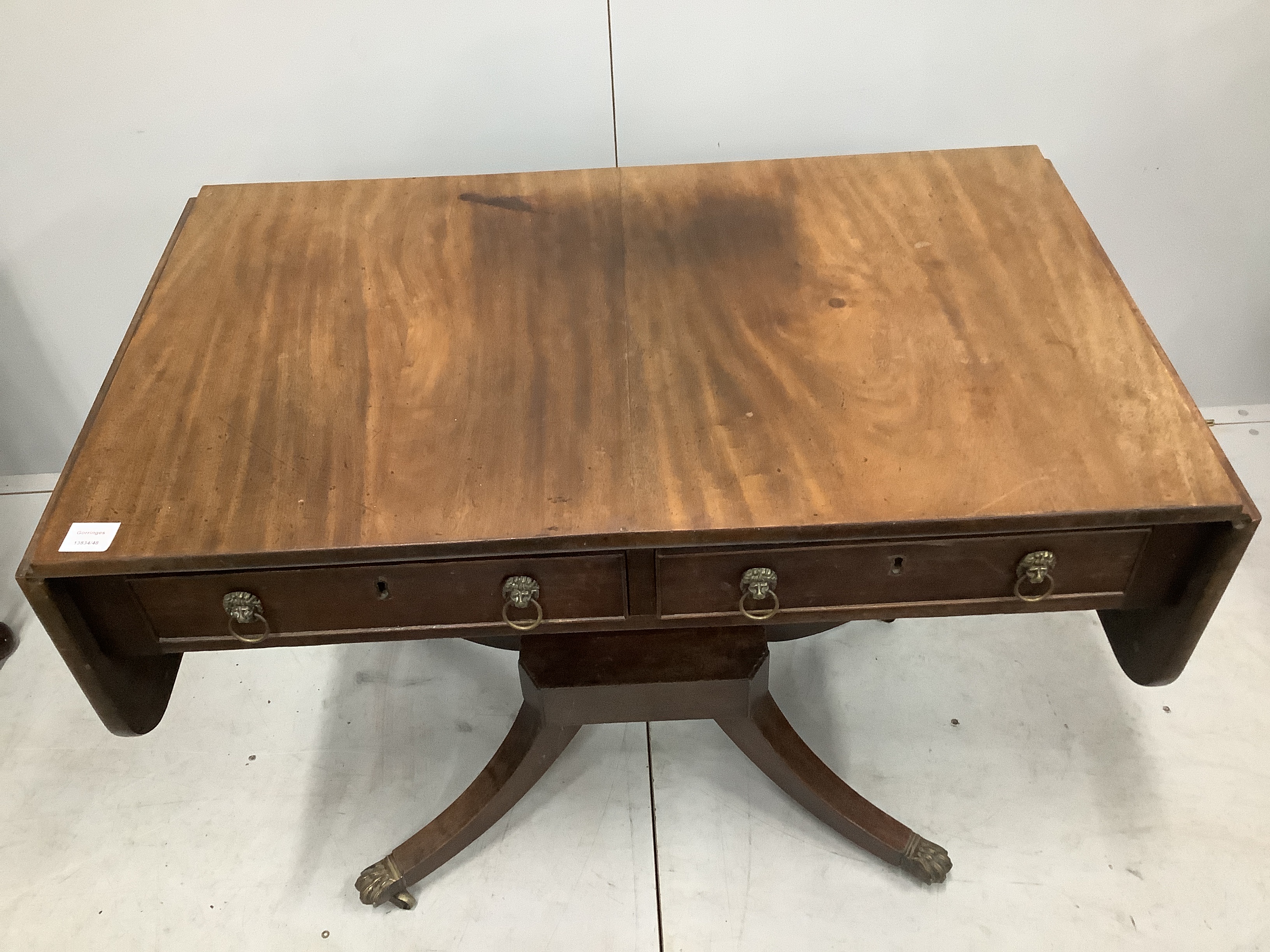 A Regency style mahogany sofa table, width 101cm, depth 59cm, height 77cm